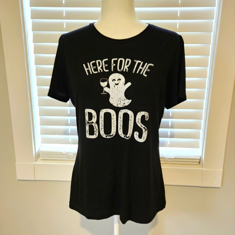 Halloween Shirt for Women, Size Medium, Black with White Graphic